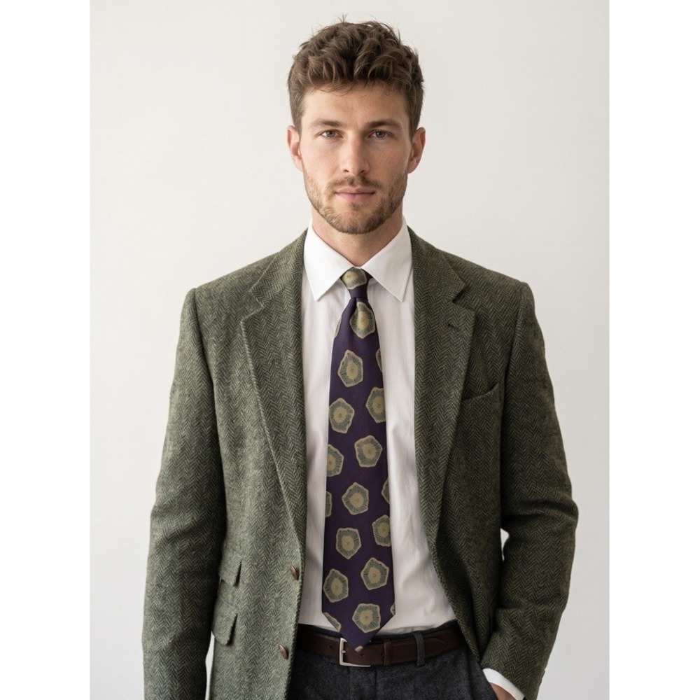 VTG Giorgio Armani Silk Tie Made in Italy Abstract Floral Deep Purple Green